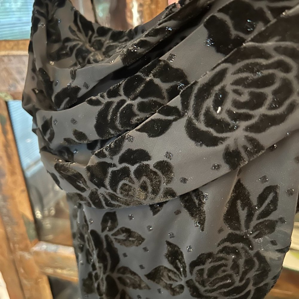 Vintage formal length black applique sheath dress